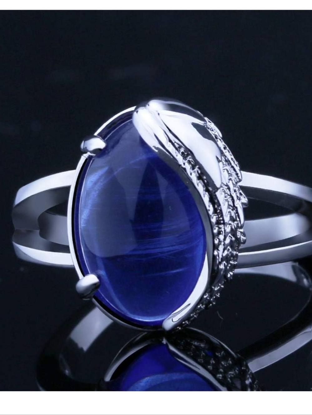 SterlingSilver Fashion Angel Wings  Sapphire Ring  Zircon